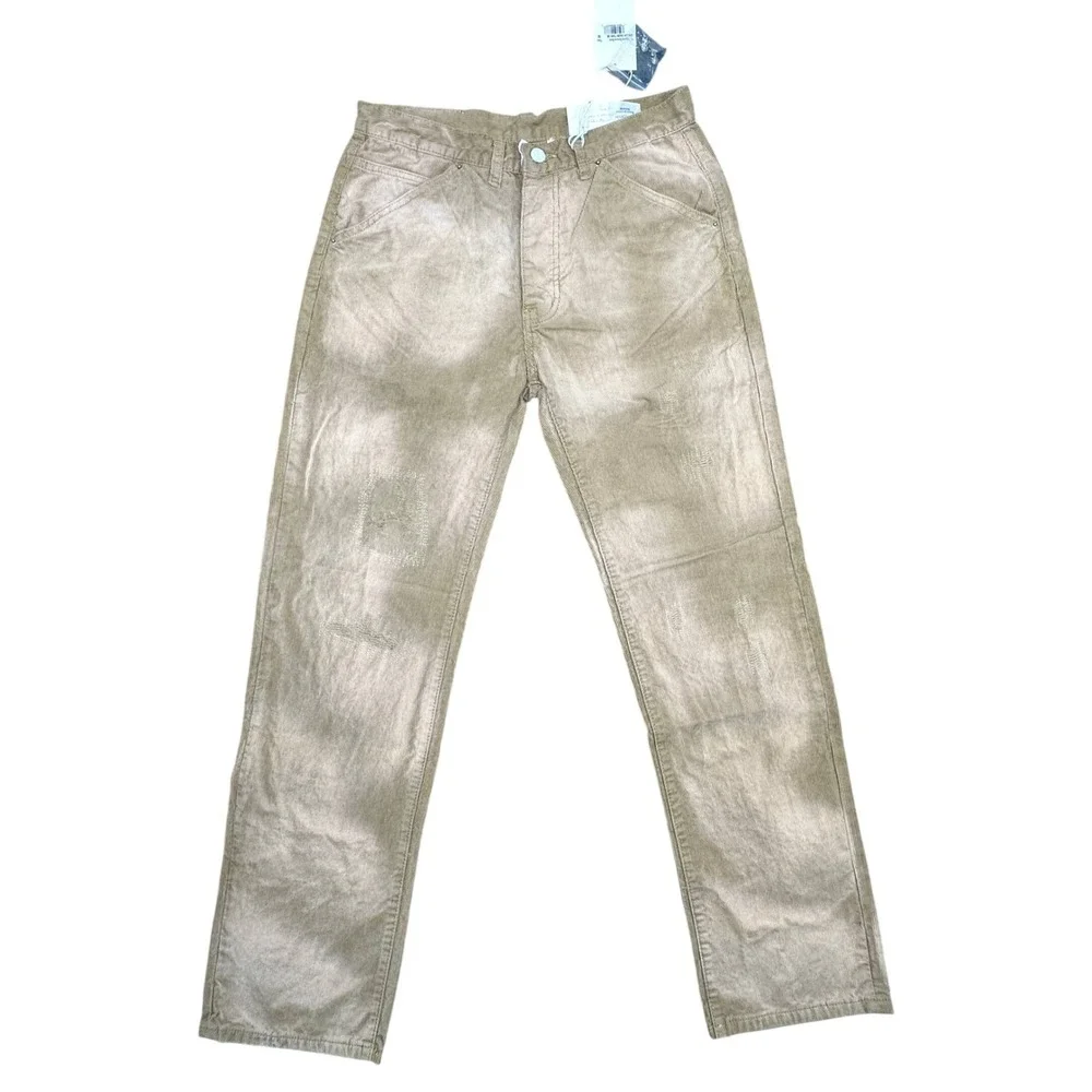 MNML V648 Repaired Corduroy Denim Tan Distressed Straight Leg Pants Mens Size 30